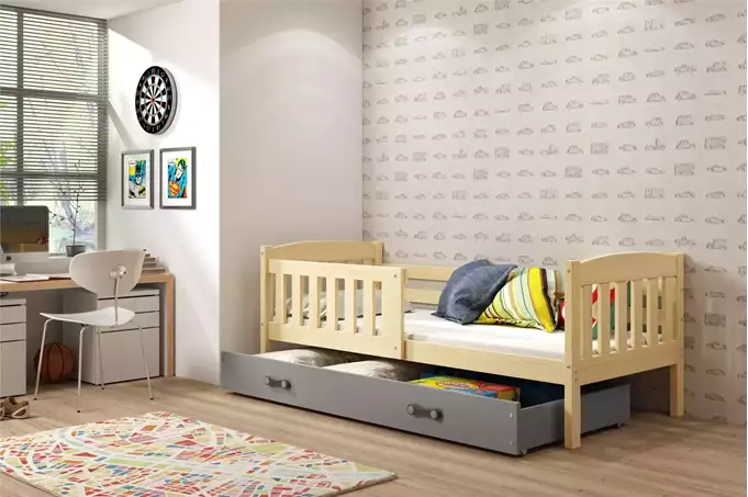 Visualizzazione per Letto singolo per bambini KUBUŚ 80x160 con materasso e cassetto, pino/grafite