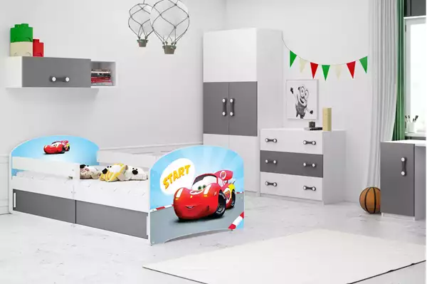 Visualizzazione per Letto singolo per bambini LUKI 1 80X160 con contenitore, Auto, bianco Visualizzazione per Letto singolo per bambini LUKI 1 80X160 con contenitore, Auto, bianco