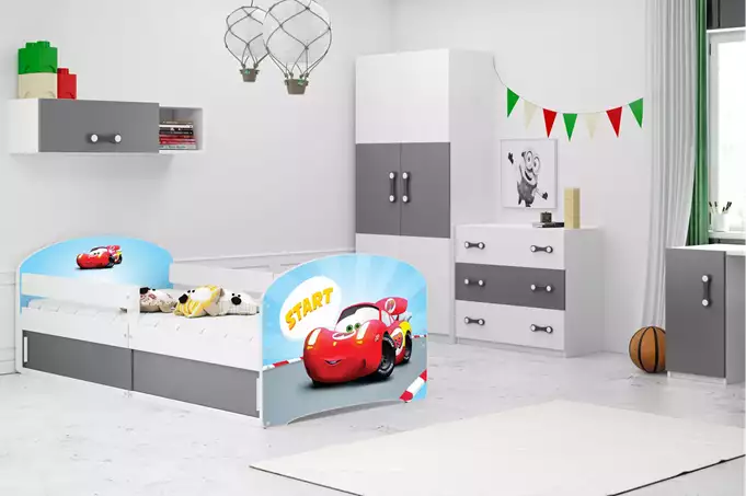 Visualizzazione per Letto singolo per bambini LUKI 1 80X160 con contenitore, Auto, bianco