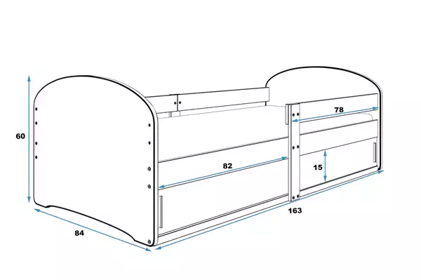 Misura del Letto singolo per bambini LUKI 1 80X160 con materasso e contenitore, Auto, bianco Misura del Letto singolo per bambini LUKI 1 80X160 con materasso e contenitore, Auto, bianco