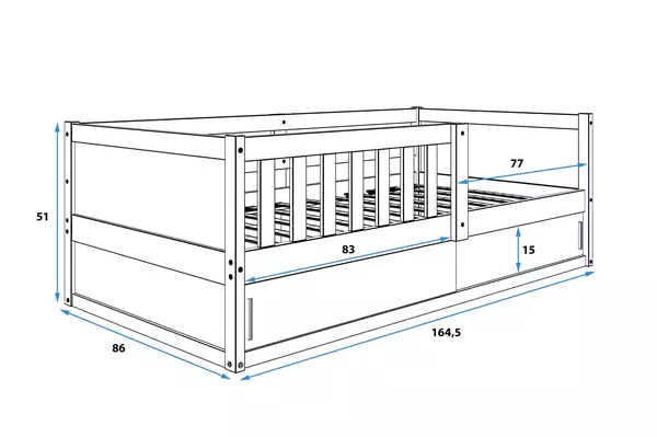Letto singolo per bambini SMART 2 80x160 con contenitore, pino | Interbeds Rozmiar