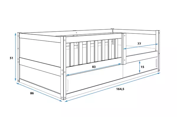 Letto singolo per bambini SMART 2 80x160 con materasso e contenitore, pino | Interbeds Rozmiar