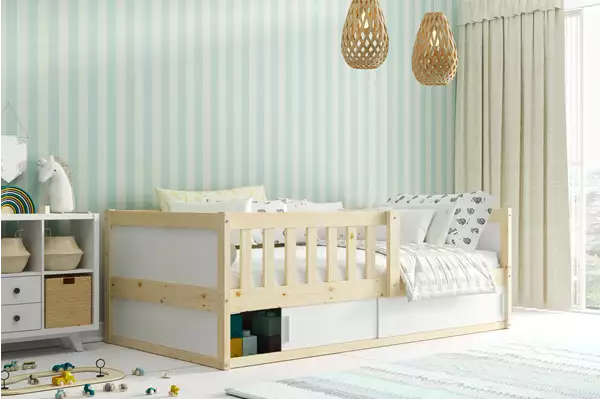 Letto singolo per bambini SMART 2 80x160 con materasso e contenitore, pino | Interbeds Wizualizacja