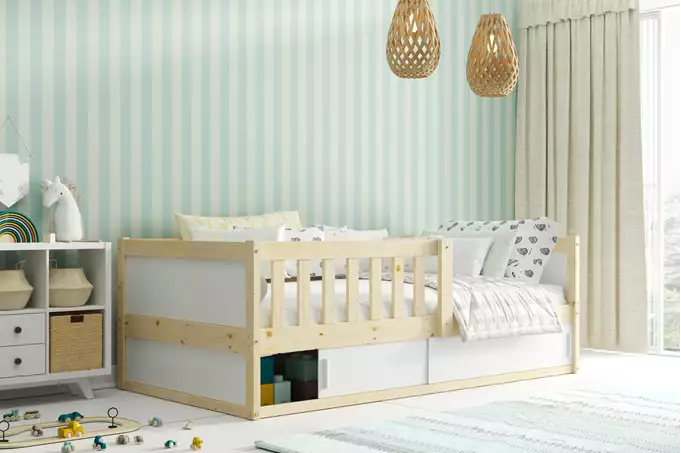 Letto singolo per bambini SMART 2 80x160 con materasso e contenitore, pino | Interbeds Wizualizacja