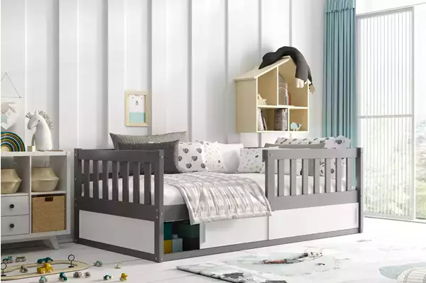 Visualizzazione per Letto singolo per bambini SMART 80x160 con materasso e contenitore, grigio grafite Visualizzazione per Letto singolo per bambini SMART 80x160 con materasso e contenitore, grigio grafite