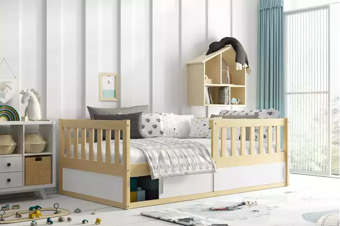 Visualizzazione per Letto singolo per bambini SMART 80x160 con materasso e contenitore, pino