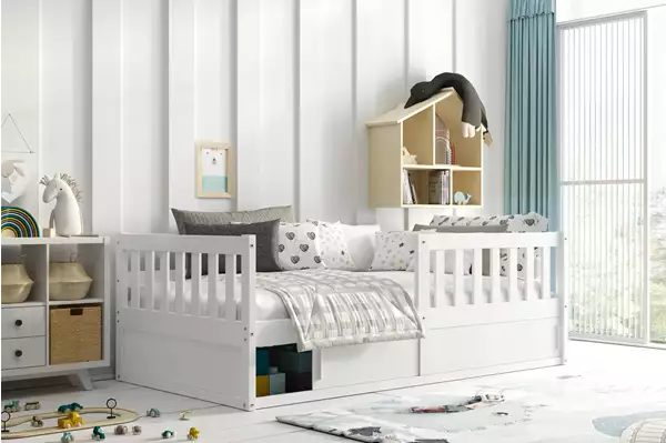 Visualizzazione per Letto singolo per bambini SMART 80x160 con vano portaoggetti, bianco Visualizzazione per Letto singolo per bambini SMART 80x160 con vano portaoggetti, bianco