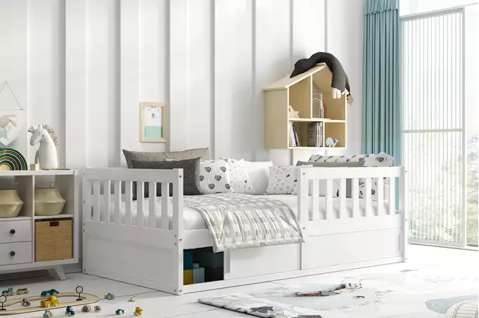 Visualizzazione per Letto singolo per bambini SMART 80x160 con vano portaoggetti, bianco