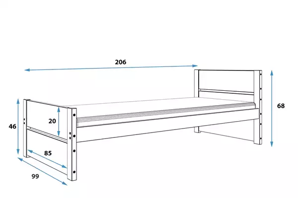 Misura del Letto singolo per giovani BARTEK 90X200, bianco Misura del Letto singolo per giovani BARTEK 90X200, bianco