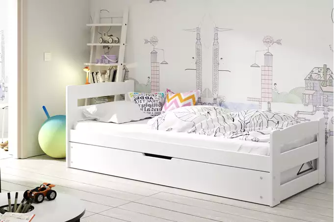 Visualizzazione per Letto singolo per giovani ERNI 90x200 con contenitore, bianco