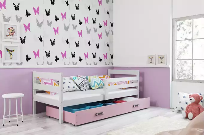 Visualizzazione per Letto singolo per giovani ERYK 80X190 con cassetto, bianco/rosa
