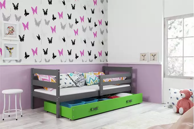 Visualizzazione per Letto singolo per giovani ERYK 80X190 con cassetto, grafite/verde