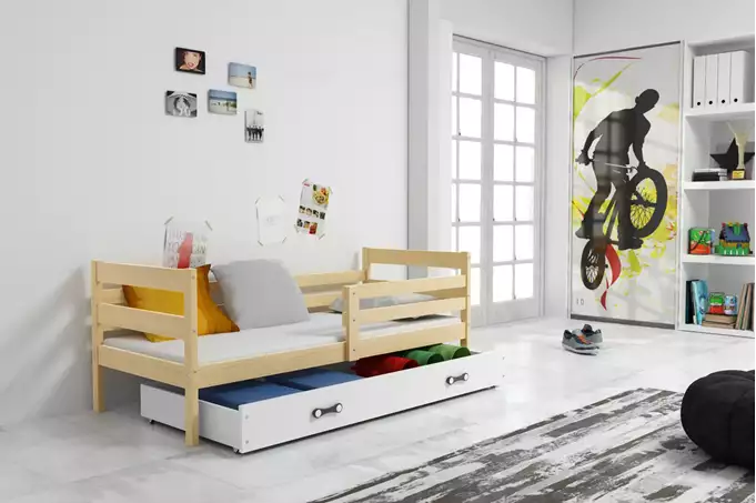 Visualizzazione per Letto singolo per giovani ERYK 80X190 con cassetto, pino/bianco