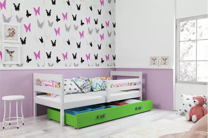 Visualizzazione per Letto singolo per giovani ERYK 80X190 con materasso e cassetto, bianco/verde