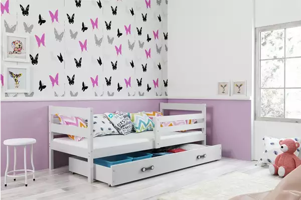 Visualizzazione per Letto singolo per giovani ERYK 80X190 con materasso e cassetto, bianco Visualizzazione per Letto singolo per giovani ERYK 80X190 con materasso e cassetto, bianco