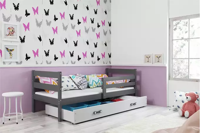 Visualizzazione per Letto singolo per giovani ERYK 80X190 con materasso e cassetto, grafite/bianco