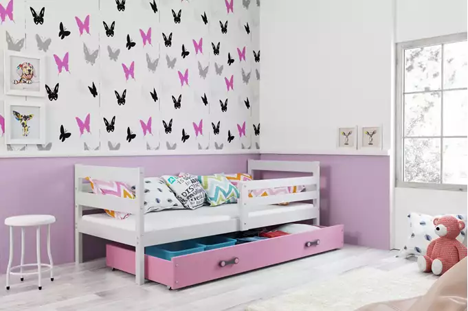 Visualizzazione per Letto singolo per giovani ERYK 90x200 con cassetto, bianco/rosa