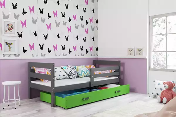 Visualizzazione per Letto singolo per giovani ERYK 90X200 con cassetto, grafite/verde Visualizzazione per Letto singolo per giovani ERYK 90X200 con cassetto, grafite/verde