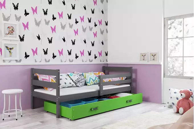 Visualizzazione per Letto singolo per giovani ERYK 90X200 con cassetto, grafite/verde