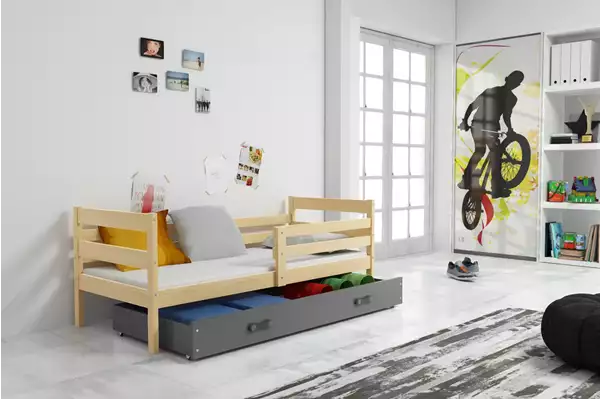 Visualizzazione per Letto singolo per giovani ERYK 90X200 con cassetto, pino/grafite