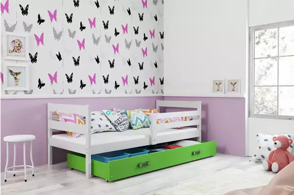 Visualizzazione per Letto singolo per giovani ERYK 90X200 con materasso e cassetto, bianco/verde Visualizzazione per Letto singolo per giovani ERYK 90X200 con materasso e cassetto, bianco/verde