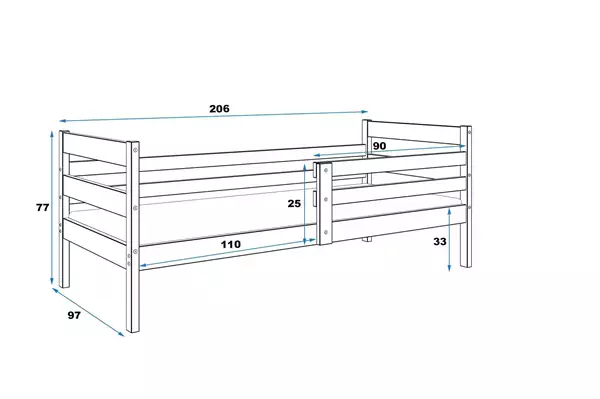 Misura del Letto singolo per giovani ERYK 90X200, pino Misura del Letto singolo per giovani ERYK 90X200, pino