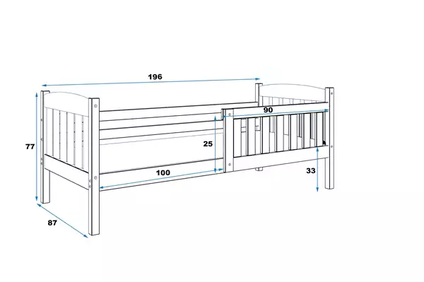 Misura del Letto singolo per giovani KUBUŚ 80x190, bianco Misura del Letto singolo per giovani KUBUŚ 80x190, bianco
