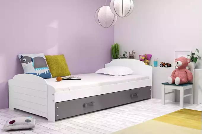 Visualizzazione per Letto singolo per giovani LILI 90x200 con materasso e cassetto, bianco/grafite