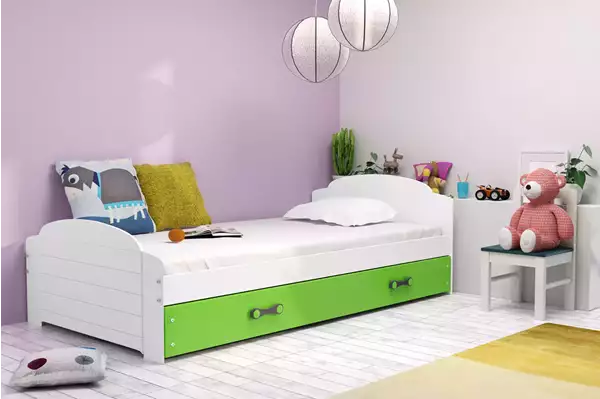 Visualizzazione per Letto singolo per giovani LILI 90x200 con materasso e cassetto, bianco/verde Visualizzazione per Letto singolo per giovani LILI 90x200 con materasso e cassetto, bianco/verde