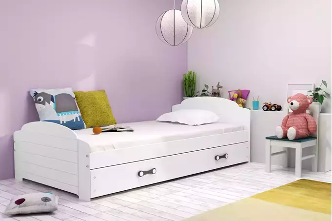 Visualizzazione per Letto singolo per giovani LILI 90x200 con materasso e cassetto, bianco