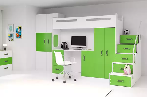 Visualizzazione per Letto singolo per giovani MAX 4 80X200 con scrivania, verde Visualizzazione per Letto singolo per giovani MAX 4 80X200 con scrivania, verde