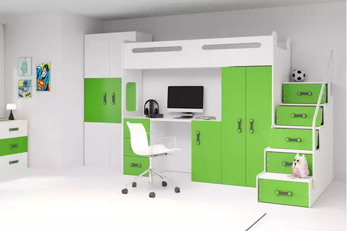 Visualizzazione per Letto singolo per giovani MAX 4 80X200 con scrivania, verde