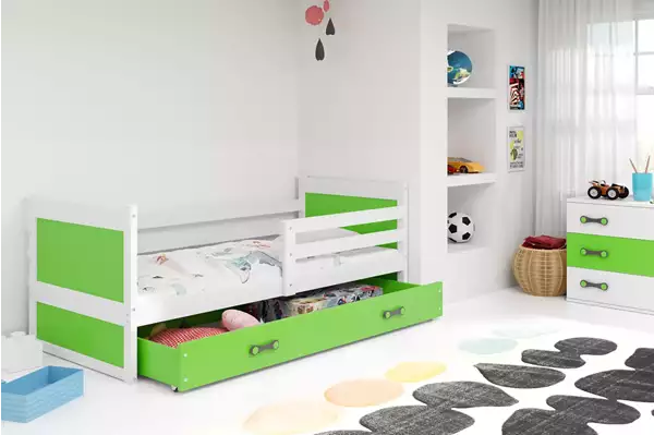 Visualizzazione per Letto singolo per giovani RICO 80x190 con cassetto, bianco/verde