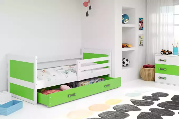 Visualizzazione per Letto singolo per giovani RICO 80x190 con cassetto, bianco/verde