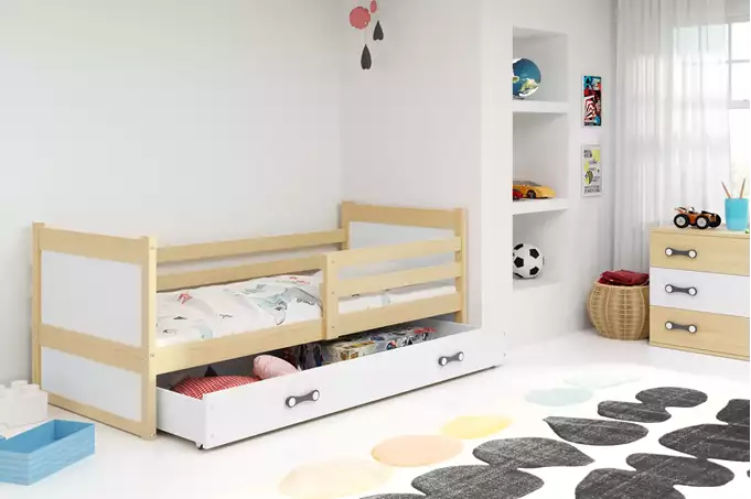 Visualizzazione per Letto singolo per giovani RICO 80x190 con cassetto, pino/bianco