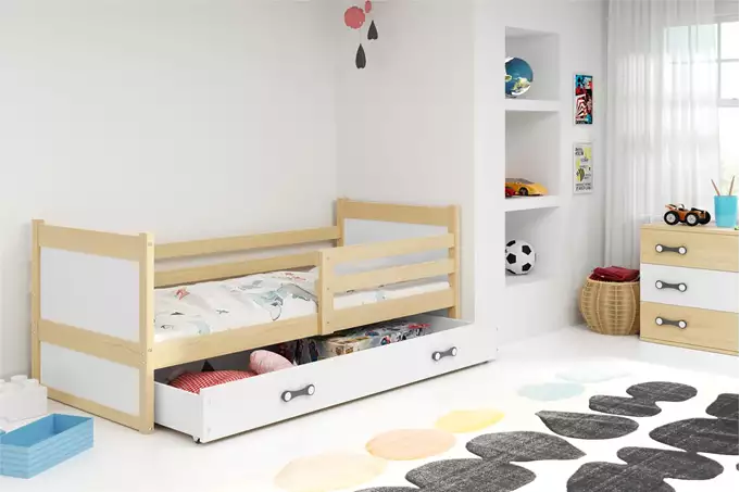 Visualizzazione per Letto singolo per giovani RICO 80x190 con materasso e cassetto, pino/bianco