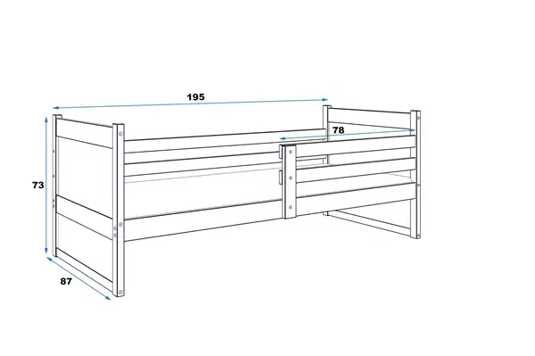 Misura del Letto singolo per giovani RICO 80x190 con materasso, pino/bianco
