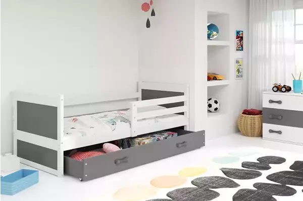 Visualizzazione per Letto singolo per giovani RICO 90X190 con cassetto, bianco/grafite Visualizzazione per Letto singolo per giovani RICO 90X190 con cassetto, bianco/grafite