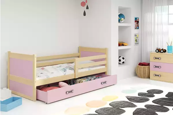 Visualizzazione per Letto singolo per giovani RICO 90x190 con materasso e cassetto, pino/rosa Visualizzazione per Letto singolo per giovani RICO 90x190 con materasso e cassetto, pino/rosa