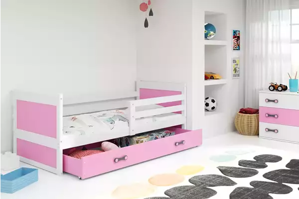 Visualizzazione per Letto singolo per giovani RICO 90x200 con cassetto, bianco/rosa Visualizzazione per Letto singolo per giovani RICO 90x200 con cassetto, bianco/rosa