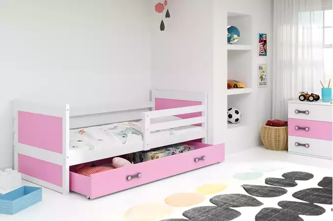 Visualizzazione per Letto singolo per giovani RICO 90x200 con cassetto, bianco/rosa