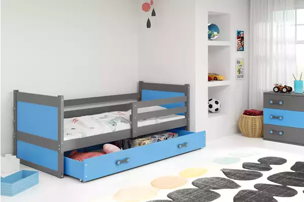 Visualizzazione per Letto singolo per giovani RICO 90x200 con cassetto, grafite/blu Visualizzazione per Letto singolo per giovani RICO 90x200 con cassetto, grafite/blu