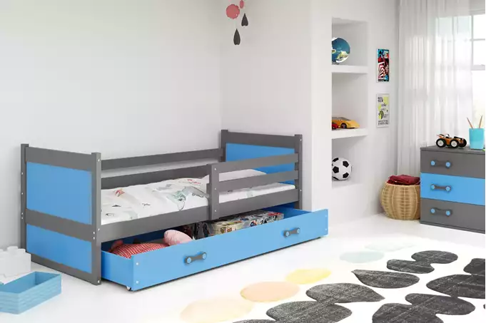 Visualizzazione per Letto singolo per giovani RICO 90x200 con cassetto, grafite/blu