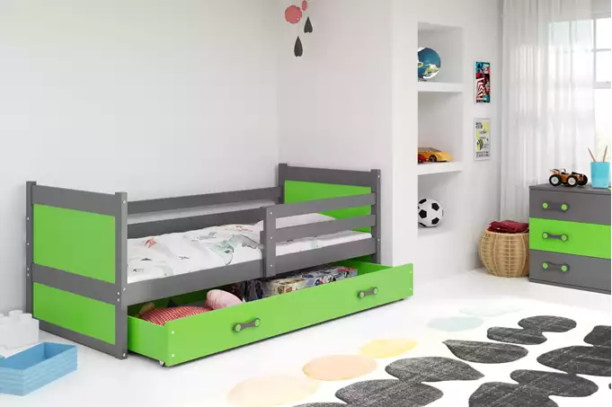 Visualizzazione per Letto singolo per giovani RICO 90x200 con cassetto, grafite/verde