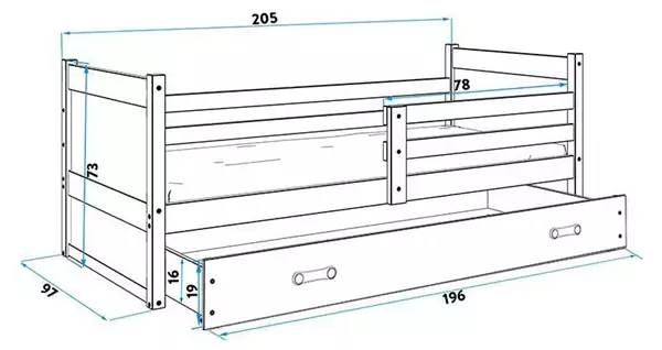 Misura del Letto singolo per giovani RICO 90x200 con materasso, pino/rosa Misura del Letto singolo per giovani RICO 90x200 con materasso, pino/rosa