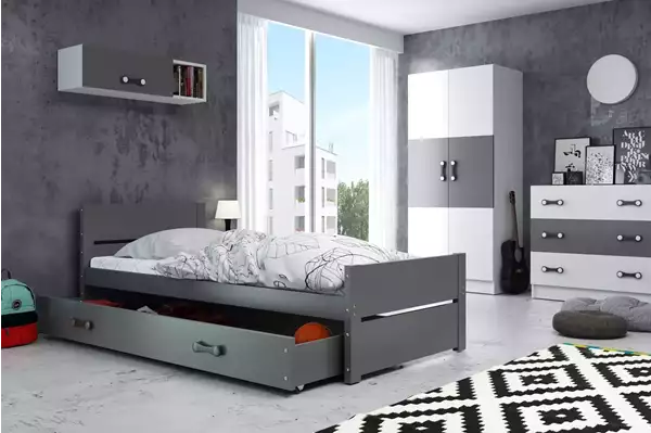 Visualizzazione per Letto singolo per ragazzi BARTEK 90x200 con cassetto, grafite Visualizzazione per Letto singolo per ragazzi BARTEK 90x200 con cassetto, grafite