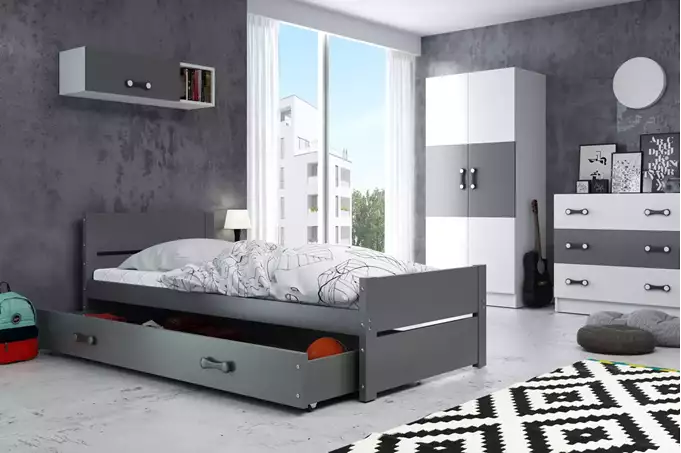 Visualizzazione per Letto singolo per ragazzi BARTEK 90x200 con cassetto, grafite