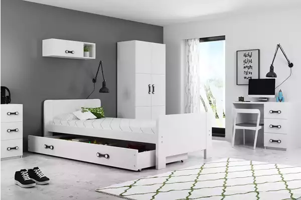 Visualizzazione per Letto singolo per ragazzi DAREK 80X200 con cassetto, bianco Visualizzazione per Letto singolo per ragazzi DAREK 80X200 con cassetto, bianco