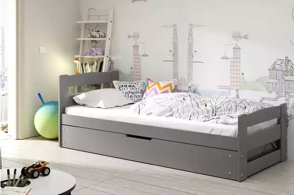 Visualizzazione per Letto singolo per ragazzi ERNI 90x200 con materasso e contenitore, grafite Visualizzazione per Letto singolo per ragazzi ERNI 90x200 con materasso e contenitore, grafite