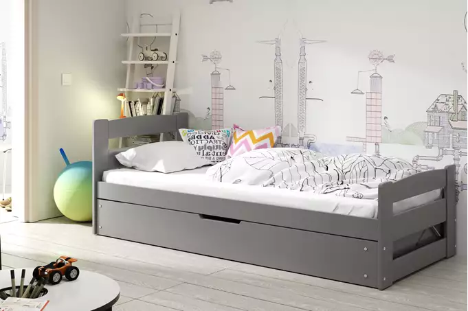 Visualizzazione per Letto singolo per ragazzi ERNI 90x200 con materasso e contenitore, grafite